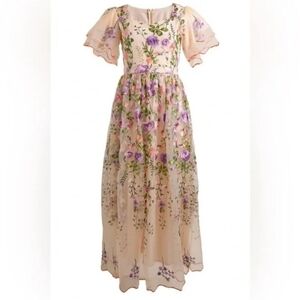 Ivy City Co Floral Embroidered Maxi Dress - Cream, Purple, Pink